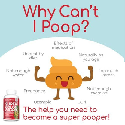 Health Plus Super Colon Cleanse – 15-Tage-Kur mit Psylliumschalen & Probiotika für sanfte Darmreinigung & Verdauungsunterstützung, 60 Kapseln