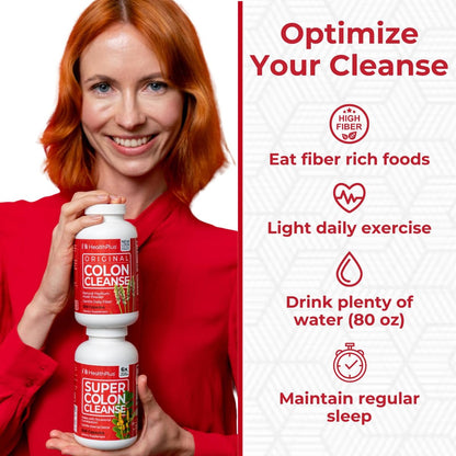 Health Plus Super Colon Cleanse – 15-Tage-Kur mit Psylliumschalen & Probiotika für sanfte Darmreinigung & Verdauungsunterstützung, 60 Kapseln