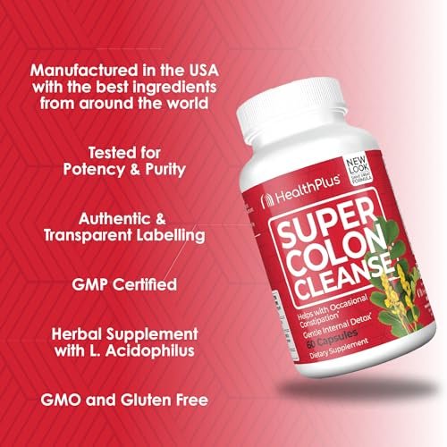 Health Plus Super Colon Cleanse – 15-Tage-Kur mit Psylliumschalen & Probiotika für sanfte Darmreinigung & Verdauungsunterstützung, 60 Kapseln