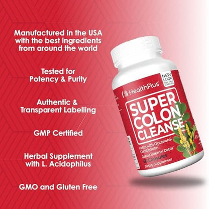 Health Plus Super Colon Cleanse – 15-Tage-Kur mit Psylliumschalen & Probiotika für sanfte Darmreinigung & Verdauungsunterstützung, 60 Kapseln