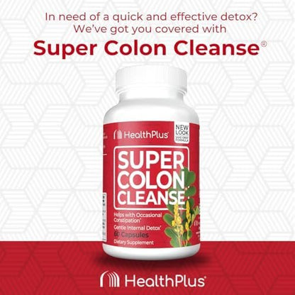 Health Plus Super Colon Cleanse – 15-Tage-Kur mit Psylliumschalen & Probiotika für sanfte Darmreinigung & Verdauungsunterstützung, 60 Kapseln