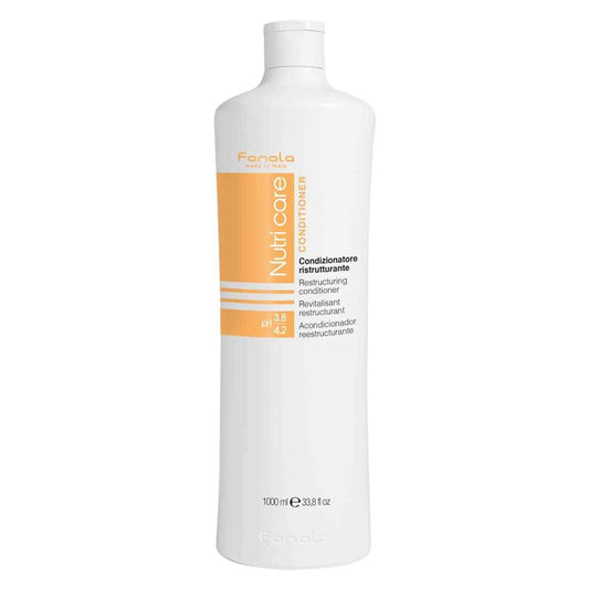Fanola Restrukturierender Haarconditioner für Frauen & Männer - Feuchtigkeitsspendender Conditioner für trockenes Haar mit Argan- & Leinsamenöl - Reparierende, pflegende, Anti-Frizz-Formel für geschädigte Strähnen (1 Liter)