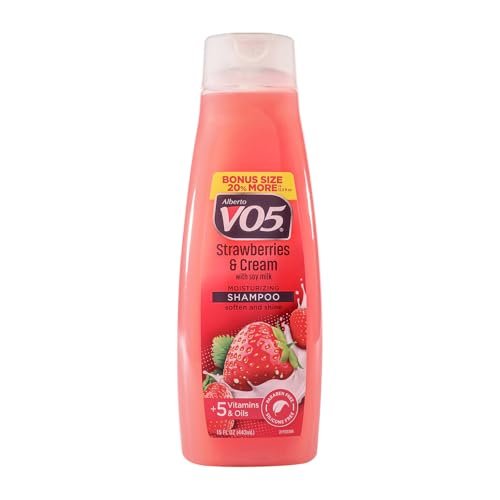 Alberto VO5 Moisture Milks Feuchtigkeitsspendendes Shampoo – Hydratisierendes Shampoo mit Sojamilch, 5 Ölen und Vitaminen, Erdbeer- und Sahne-Duft, 425 ml