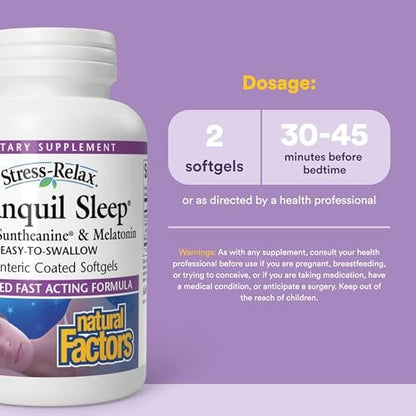 Stress-Relax Tranquil Sleep von Natural Factors – Schlafhilfe mit Suntheanin L-Theanin, 5-HTP, Melatonin, 45 Softgels