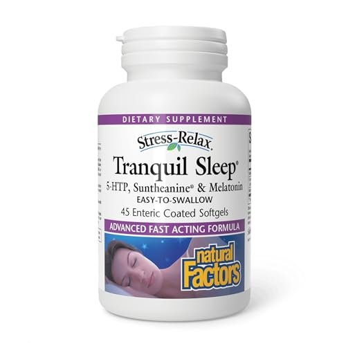 Stress-Relax Tranquil Sleep von Natural Factors – Schlafhilfe mit Suntheanin L-Theanin, 5-HTP, Melatonin, 45 Softgels