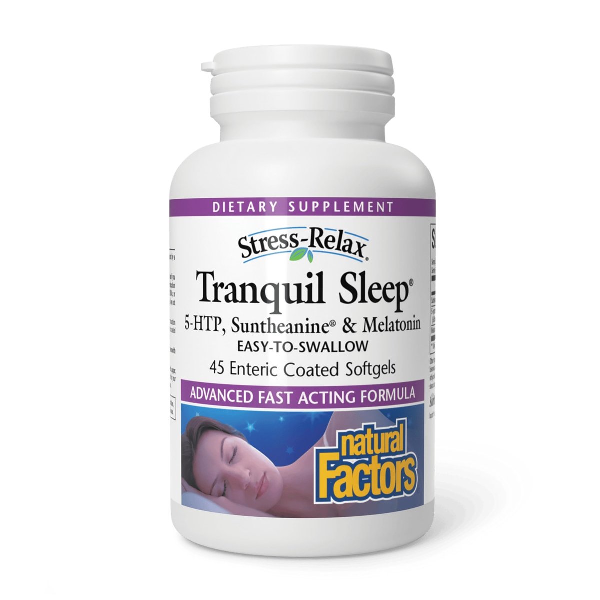 Stress-Relax Tranquil Sleep von Natural Factors – Schlafhilfe mit Suntheanin L-Theanin, 5-HTP, Melatonin, 45 Softgels