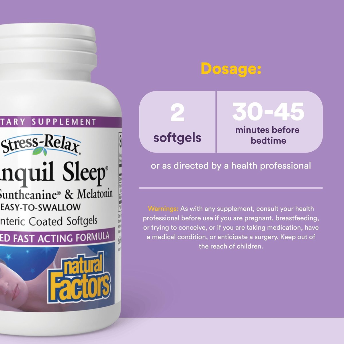 Stress-Relax Tranquil Sleep von Natural Factors – Schlafhilfe mit Suntheanin L-Theanin, 5-HTP, Melatonin, 45 Softgels