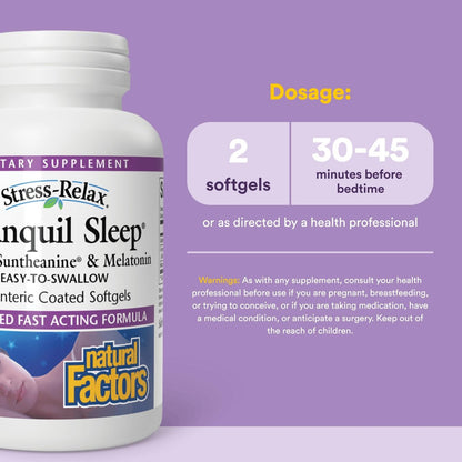 Stress-Relax Tranquil Sleep von Natural Factors – Schlafhilfe mit Suntheanin L-Theanin, 5-HTP, Melatonin, 45 Softgels