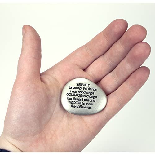 Cathedral Art Serenity Prayer Beruhigungsstein – Gravurstein mit inspirierenden Worten, Achtsamkeits- und Meditationsstein gegen Stress, Sorgen und Ängste, 3,8 cm, Silber