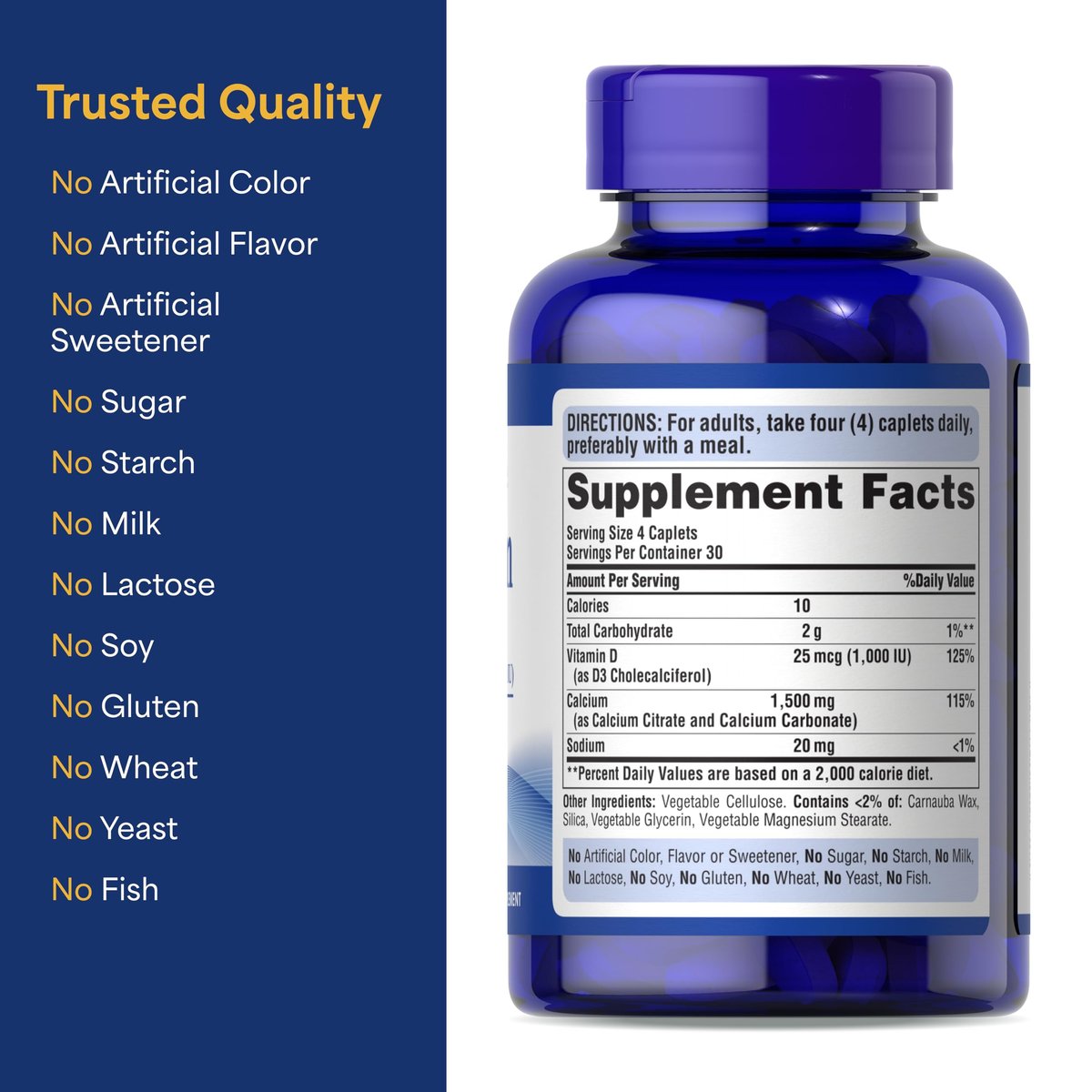 Puritan's Pride Absorbierbares Calcium 1500 mg plus Vitamin D3 25 mcg (1000 IE) – Nahrungsergänzungsmittel für Knochenstärke, Herz, Nerven, Muskeln und Immunsystem, 120 überzogene Tabletten