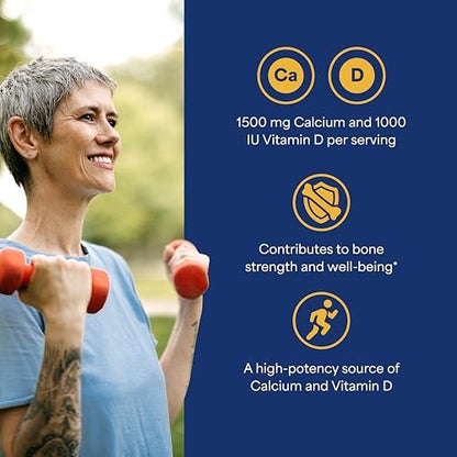 Puritan's Pride Absorbierbares Calcium 1500 mg plus Vitamin D3 25 mcg (1000 IE) – Nahrungsergänzungsmittel für Knochenstärke, Herz, Nerven, Muskeln und Immunsystem, 120 überzogene Tabletten