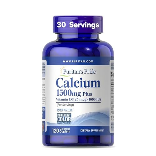 Puritan's Pride Absorbierbares Calcium 1500 mg plus Vitamin D3 25 mcg (1000 IE) – Nahrungsergänzungsmittel für Knochenstärke, Herz, Nerven, Muskeln und Immunsystem, 120 überzogene Tabletten