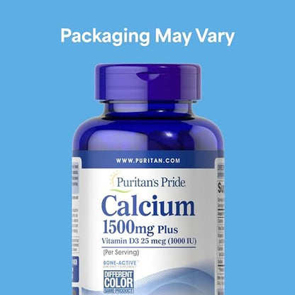 Puritan's Pride Absorbierbares Calcium 1500 mg plus Vitamin D3 25 mcg (1000 IE) – Nahrungsergänzungsmittel für Knochenstärke, Herz, Nerven, Muskeln und Immunsystem, 120 überzogene Tabletten