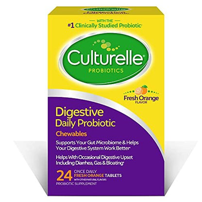 Culturelle Digestive Health Daily Probiotic Chewables – Tägliches Probiotikum für Männer und Frauen, am meisten klinisch untersuchter probiotischer Stamm, 10 Milliarden KBE, unterstützt gelegentlichen Durchfall, Blähungen & Völlegefühl, 24 Stück