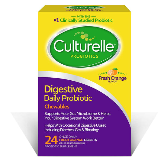Culturelle Digestive Health Daily Probiotic Chewables – Tägliches Probiotikum für Männer und Frauen, am meisten klinisch untersuchter probiotischer Stamm, 10 Milliarden KBE, unterstützt gelegentlichen Durchfall, Blähungen & Völlegefühl, 24 Stück