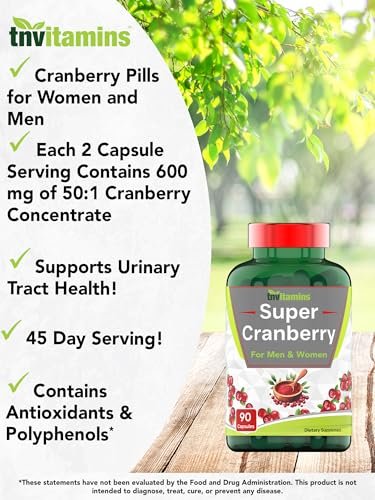 tnvitamins Cranberry Kapseln für Frauen & Männer - 90 Kapseln | Unterstützt die Gesundheit der Harnwege* | Cranberry-Konzentrat | Blasen- & Nierenunterstützung* | Antioxidantien