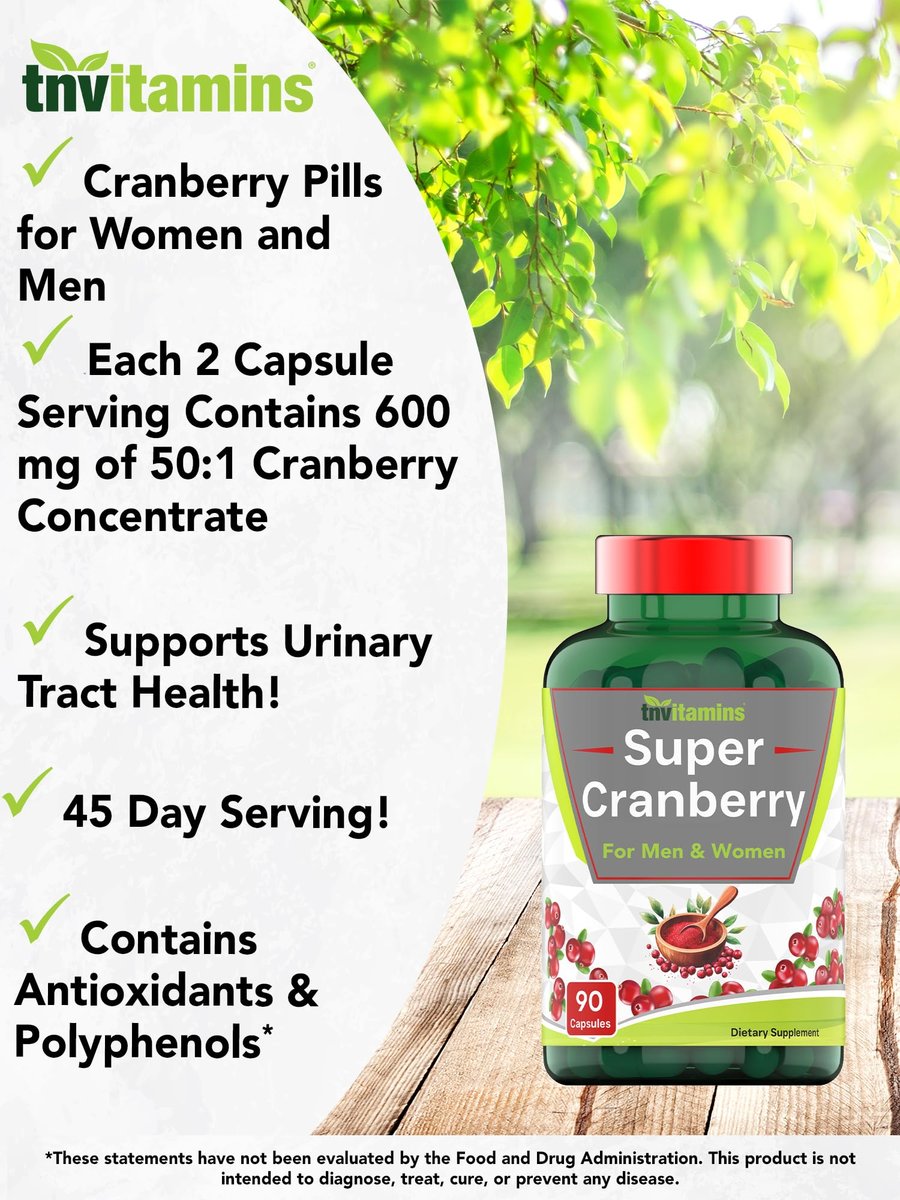 tnvitamins Cranberry Kapseln für Frauen & Männer - 90 Kapseln | Unterstützt die Gesundheit der Harnwege* | Cranberry-Konzentrat | Blasen- & Nierenunterstützung* | Antioxidantien