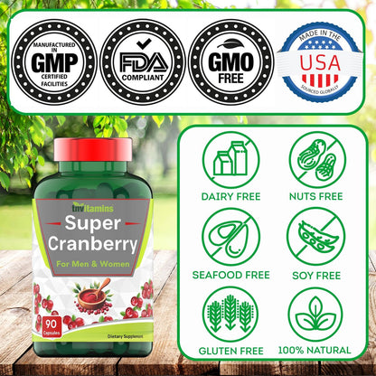 tnvitamins Cranberry Kapseln für Frauen & Männer - 90 Kapseln | Unterstützt die Gesundheit der Harnwege* | Cranberry-Konzentrat | Blasen- & Nierenunterstützung* | Antioxidantien