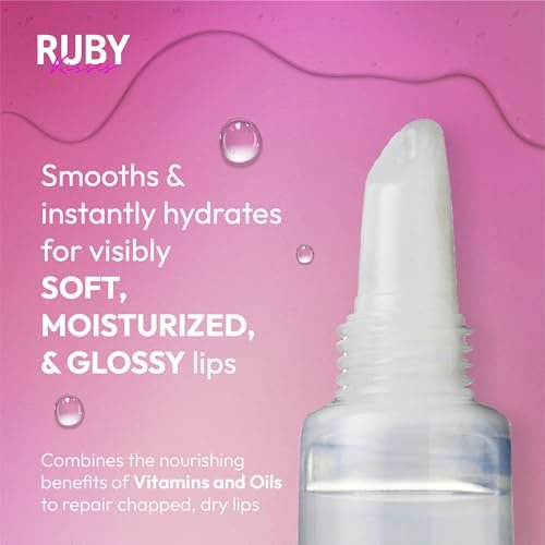 Ruby Kisses Hydrierendes klares Lippenöl-Behandlungsgloss (1 Packung) – Pflegt und heilt trockene, rissige Lippen mit Vitamin E & Jojoba, leichtes, nicht fettendes Öl mit Mandelöl