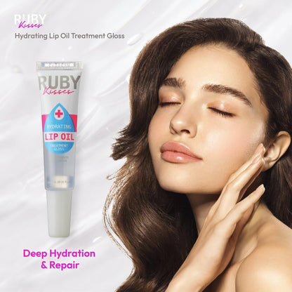 Ruby Kisses Hydrierendes klares Lippenöl-Behandlungsgloss (1 Packung) – Pflegt und heilt trockene, rissige Lippen mit Vitamin E & Jojoba, leichtes, nicht fettendes Öl mit Mandelöl