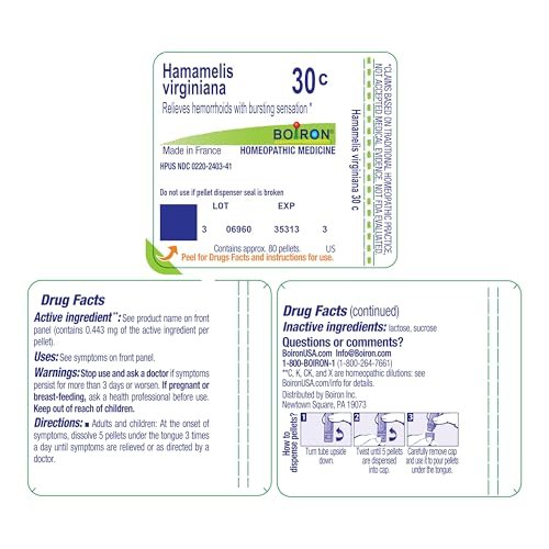 Boiron Hamamelis Virginiana 30C Homöopathisches Mittel bei Hämorrhoiden – 80 Kügelchen