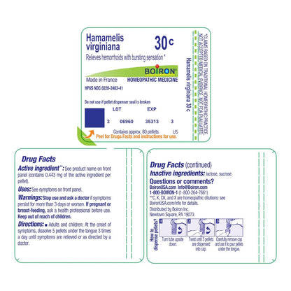 Boiron Hamamelis Virginiana 30C Homöopathisches Mittel bei Hämorrhoiden – 80 Kügelchen