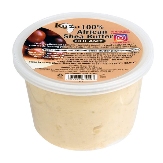 Kuza 100% Reine Afrikanische Sheabutter mit Borututu, Weiß Cremig - 425 g - Feuchtigkeitsspender für Haar, Haut & Nägel