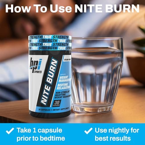 BPI Sports Nite Burn – Nächtlicher Fettverbrenner & Schlafunterstützung – Keto-freundlich – Gewichtsverlust, Fettverbrennung, Entspannung, Stoffwechsel-Boost – 30 Portionen – 640 mg