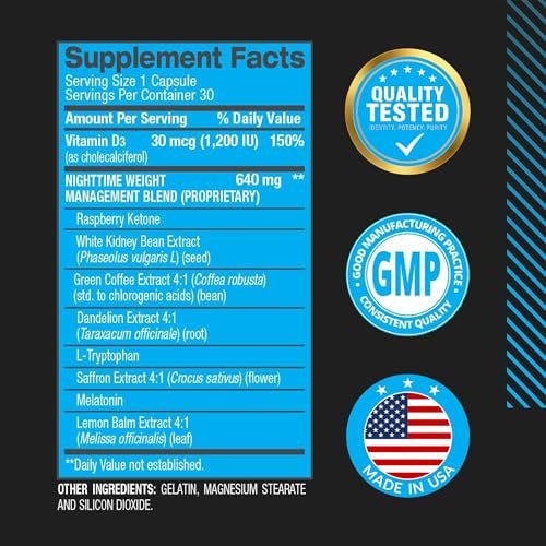 BPI Sports Nite Burn – Nächtlicher Fettverbrenner & Schlafunterstützung – Keto-freundlich – Gewichtsverlust, Fettverbrennung, Entspannung, Stoffwechsel-Boost – 30 Portionen – 640 mg