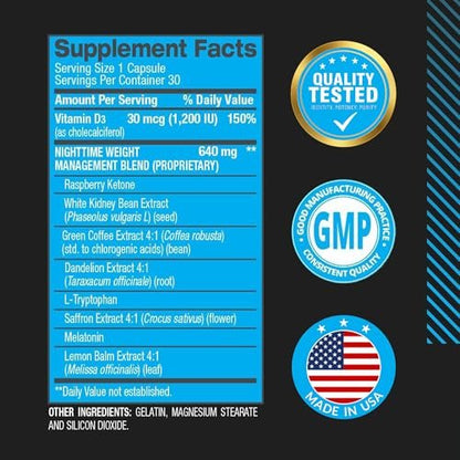 BPI Sports Nite Burn – Nächtlicher Fettverbrenner & Schlafunterstützung – Keto-freundlich – Gewichtsverlust, Fettverbrennung, Entspannung, Stoffwechsel-Boost – 30 Portionen – 640 mg