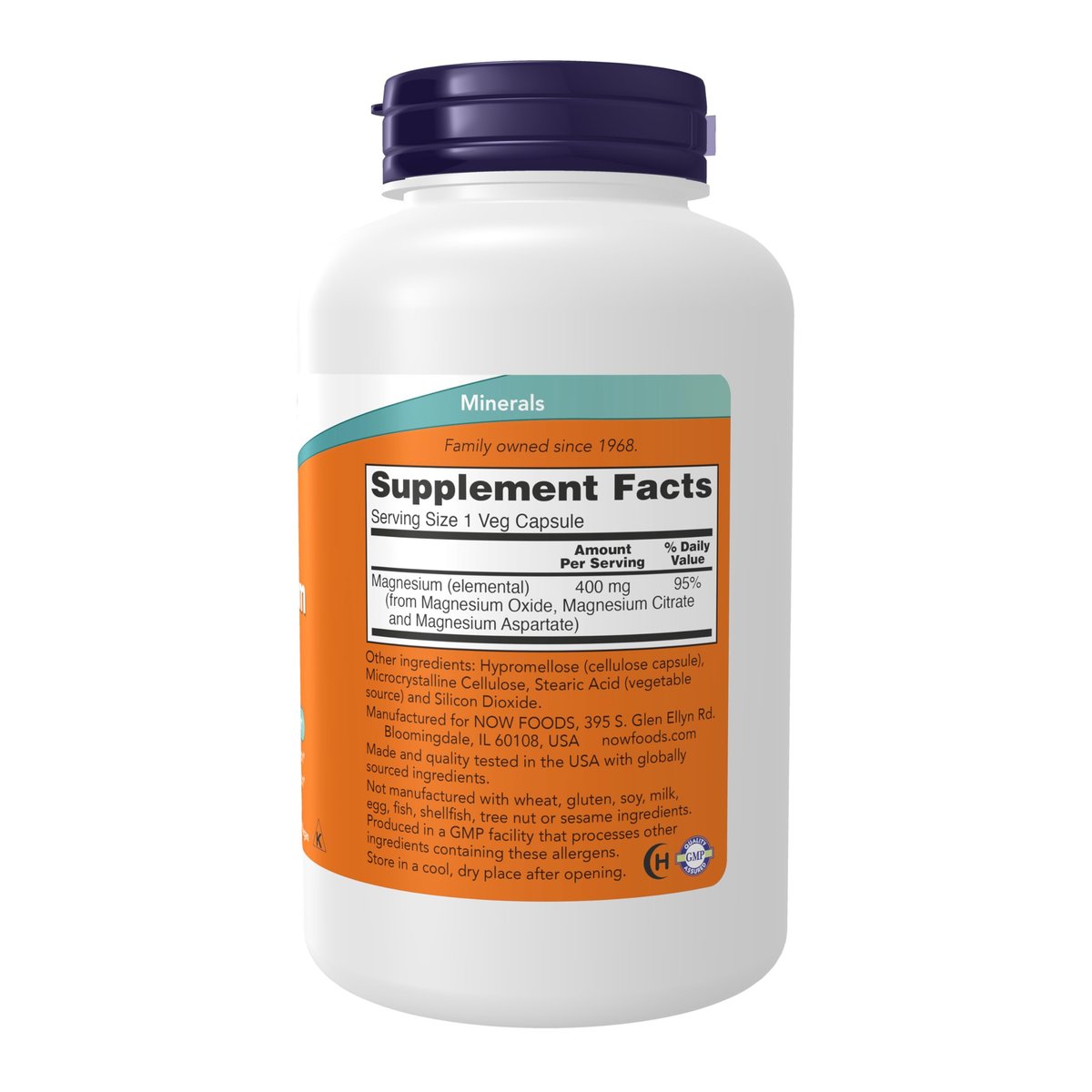 NOW Foods Magnesium 400 mg – 180 vegane Kapseln zur Unterstützung von Nerven und Enzymfunktion