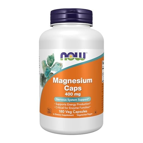 NOW Foods Magnesium 400 mg – 180 vegane Kapseln zur Unterstützung von Nerven und Enzymfunktion