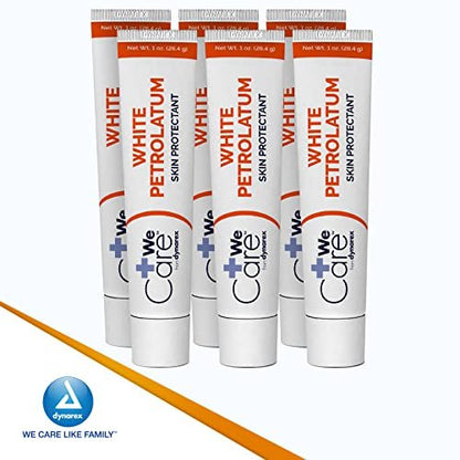 Dynarex Weiße Vaseline – Beruhigende Petroleum-Jelly für trockene, rissige oder geschädigte Haut, 6er-Pack mit 1 oz Tuben