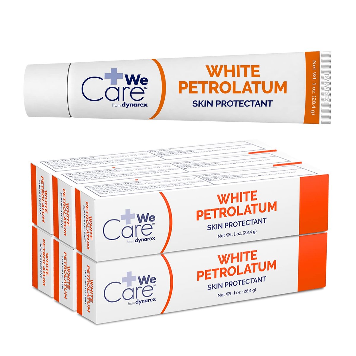 Dynarex Weiße Vaseline – Beruhigende Petroleum-Jelly für trockene, rissige oder geschädigte Haut, 6er-Pack mit 1 oz Tuben