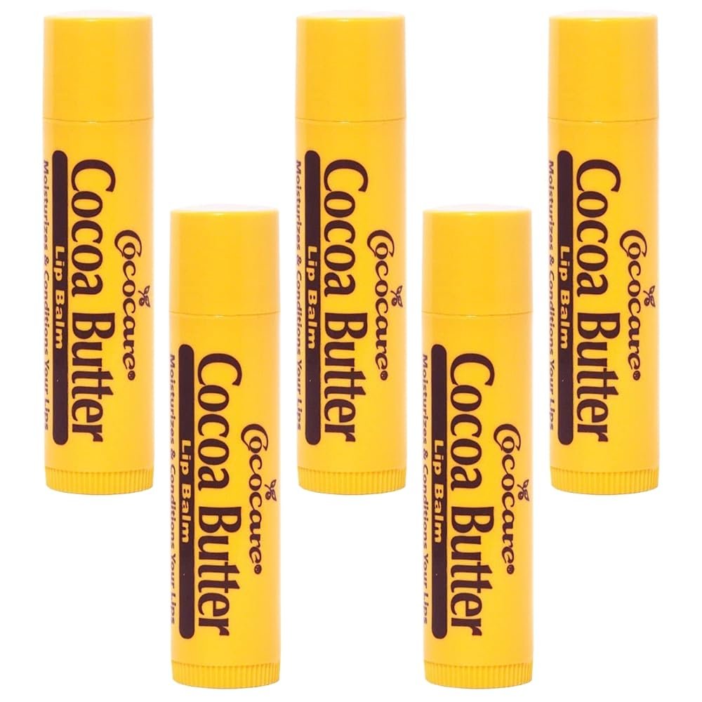 Cococare Kakaobutter Lippenbalsam – Der kleine gelbe Stift mit natürlicher Kakaobutter – Pflegt & schützt die Lippen mit feuchtigkeitsspendender Formel – 0,15 Unzen (5er-Pack)