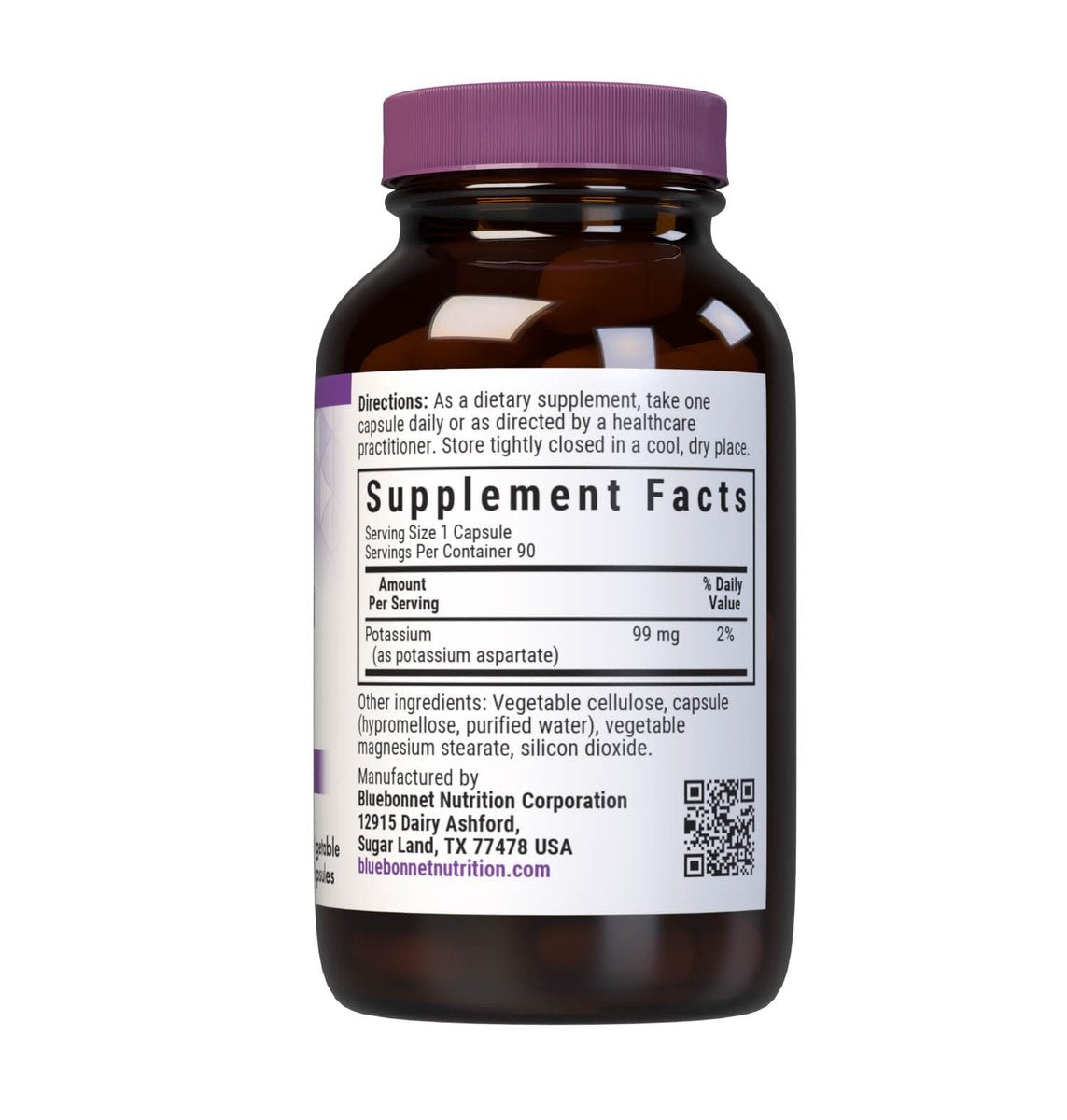 Bluebonnet Kaliumaspartat 99 mg – Essenzielles Mineral für den Elektrolythaushalt – Vegan, Non-GMO, Koscher, Glutenfrei, Sojafrei, Milchfrei – 90 vegane Kapseln