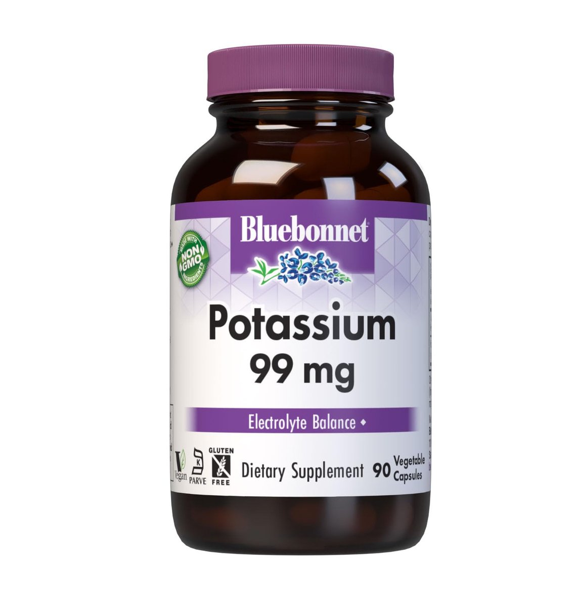 Bluebonnet Kaliumaspartat 99 mg – Essenzielles Mineral für den Elektrolythaushalt – Vegan, Non-GMO, Koscher, Glutenfrei, Sojafrei, Milchfrei – 90 vegane Kapseln