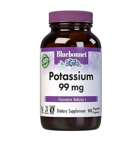 Bluebonnet Kaliumaspartat 99 mg – Essenzielles Mineral für den Elektrolythaushalt – Vegan, Non-GMO, Koscher, Glutenfrei, Sojafrei, Milchfrei – 90 vegane Kapseln