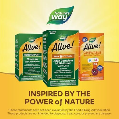 Nature's Way Alive! Max6 Potency Adult Complete Multivitamin – 90 Kapseln, ohne Eisen, mit Methyl-B12 & Folat