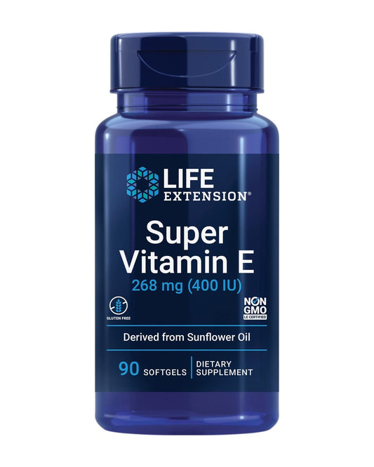Life Extension Super Vitamin E 268 mg (400 IE) – Nicht-synthetisches Vitamin-E-Präparat für die Gesundheit des gesamten Körpers, glutenfrei, nicht-GVO, 90 Softgels