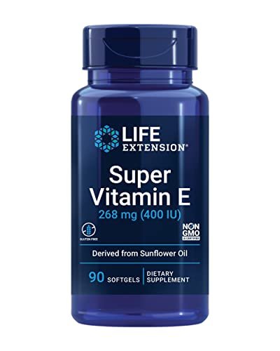 Life Extension Super Vitamin E 268 mg (400 IE) – Nicht-synthetisches Vitamin-E-Präparat für die Gesundheit des gesamten Körpers, glutenfrei, nicht-GVO, 90 Softgels