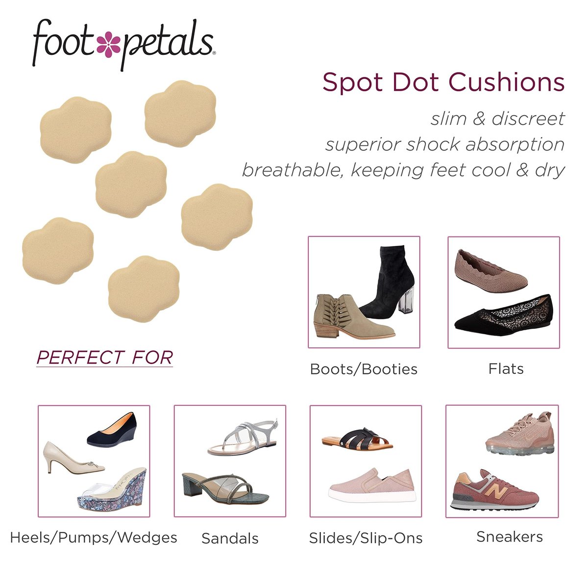 Foot Petals Spot Dot Cushion Scalloped Druckpunktlösung zur Blasenlinderung, Khaki, Einheitsgröße