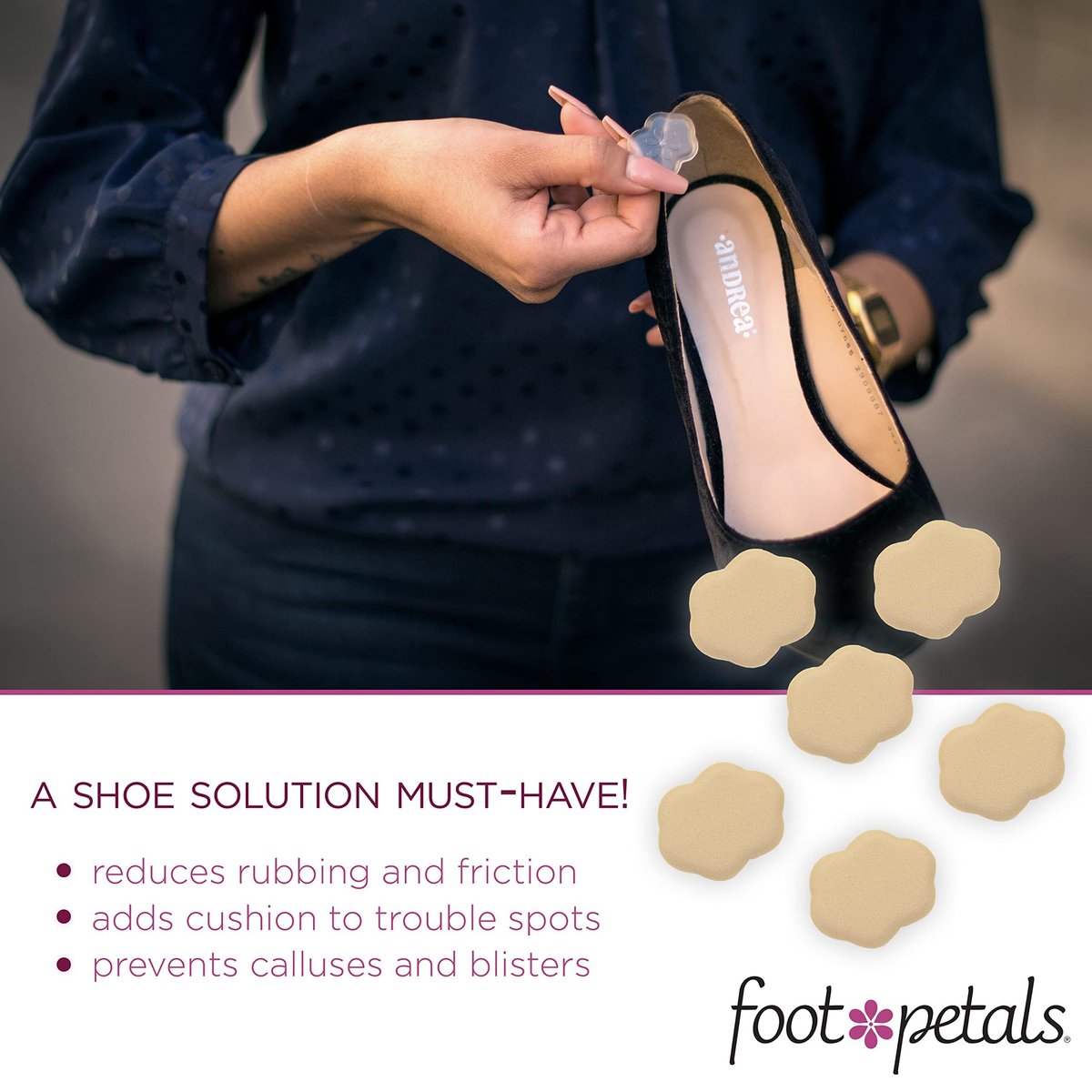 Foot Petals Spot Dot Cushion Scalloped Druckpunktlösung zur Blasenlinderung, Khaki, Einheitsgröße
