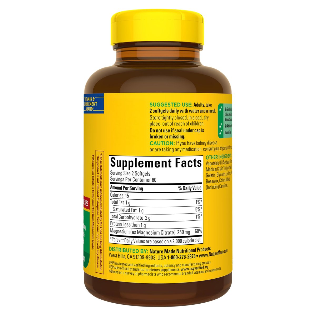 Nature Made Magnesiumcitrat 250 mg pro Portion – Magnesiumpräparat für Männer und Frauen – Unterstützung für Muskeln, Nerven, Knochen und Herz – 120 Weichkapseln, 60-Tage-Versorgung