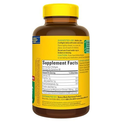 Nature Made Hochdosiertes Magnesiumcitrat 200 mg pro Portion – Magnesiumergänzung für Muskel-, Nerven-, Knochen- und Herzunterstützung – 90 Magnesiumgummis, 45-Tage-Vorrat