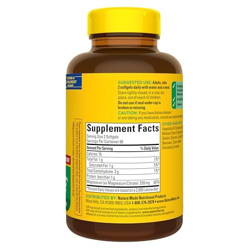 Nature Made Hochdosiertes Magnesiumcitrat 200 mg pro Portion – Magnesium Gummies für Muskeln, Nerven, Knochen und Herzunterstützung – 60 Gummis, 30-Tage-Vorrat