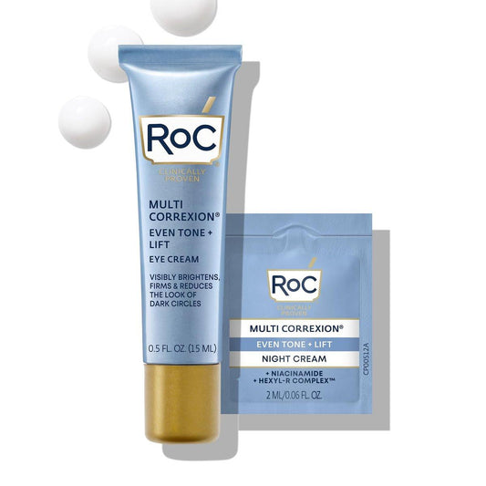 RoC Multi Correxion 5-in-1 Anti-Aging Augencreme gegen Schwellungen, Tränensäcke & dunkle Augenringe mit Sheabutter (0,25 Fl Oz, 2er-Pack) inkl. Nachtcreme-Probe