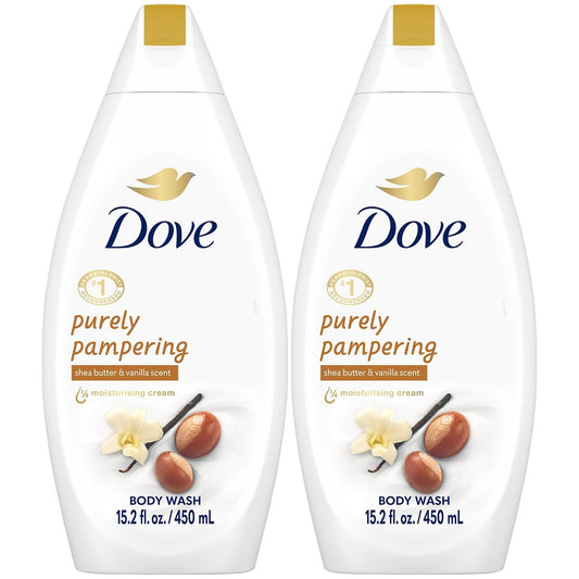 Dove Body Wash 2er-Pack – Purely Pampering mit Shea Butter & Vanille für weichere, geschmeidigere Haut, 2 x 15,2 Oz (450 ml)