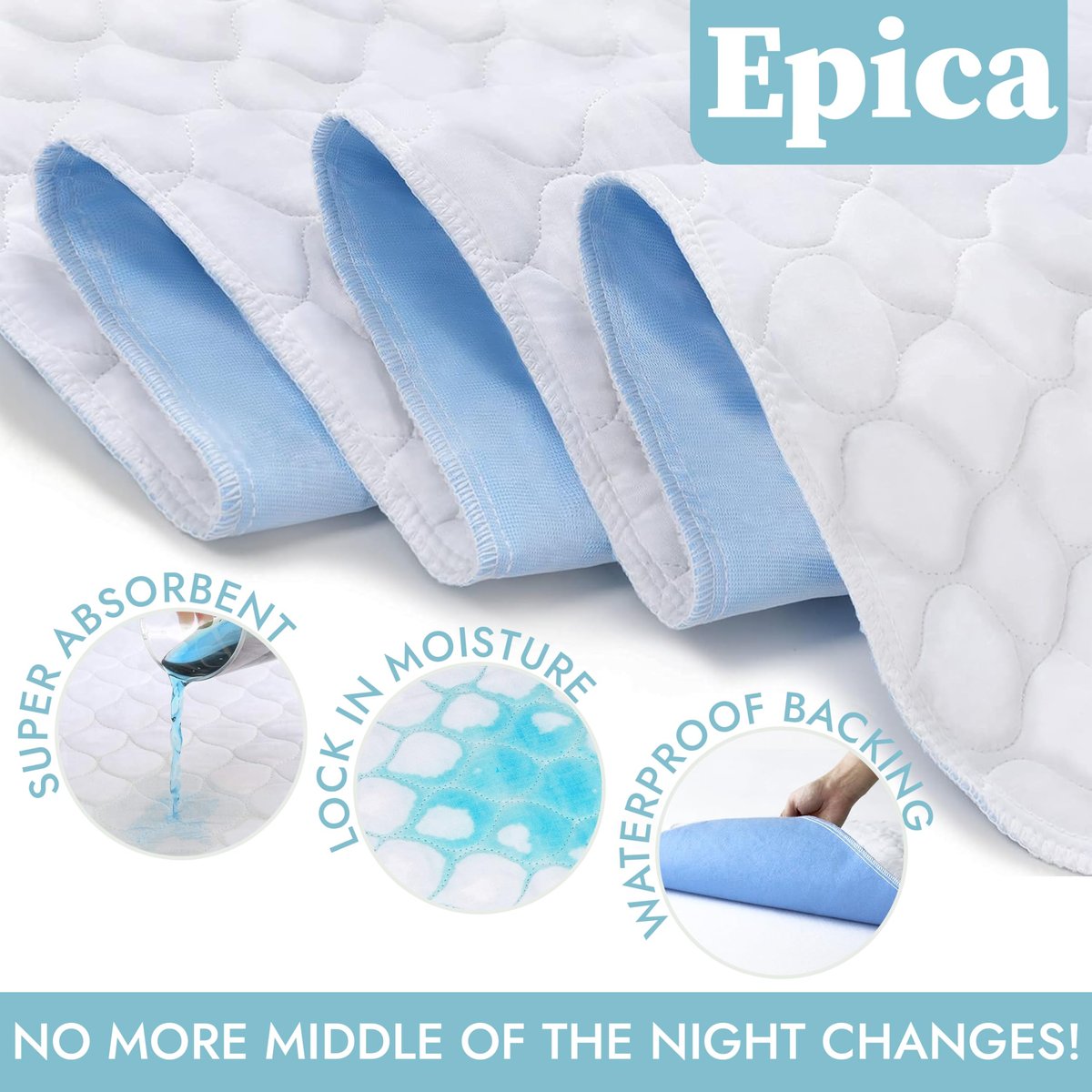 Epica Premium Ultra Plus Wasserdichte Matratzenauflage Bettunterlage, gesteppt, wasserdicht und waschbar, 34" x 52" für Kinder oder Erwachsene mit Inkontinenz, Packung mit 1