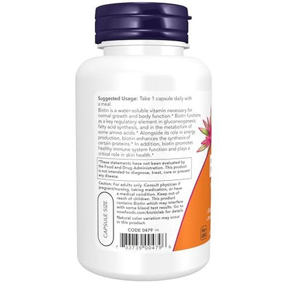 NOW Foods Nahrungsergänzungsmittel, Biotin 10 mg (10.000 µg), Extra Stärke, Energieproduktion*, 120 vegane Kapseln